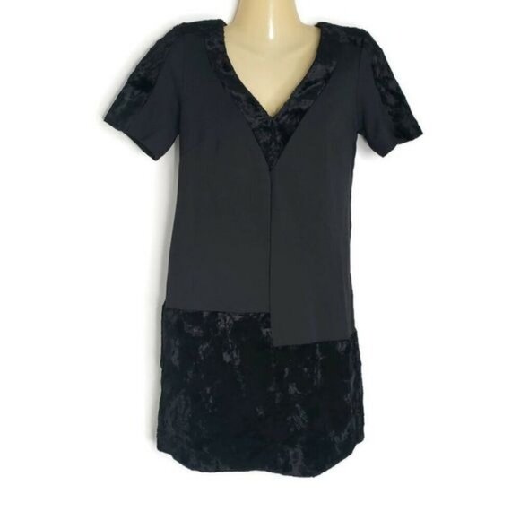 French Connection Black Dress with Velvety Contrast Women's‎ Size 2 - Picture 1 of 8